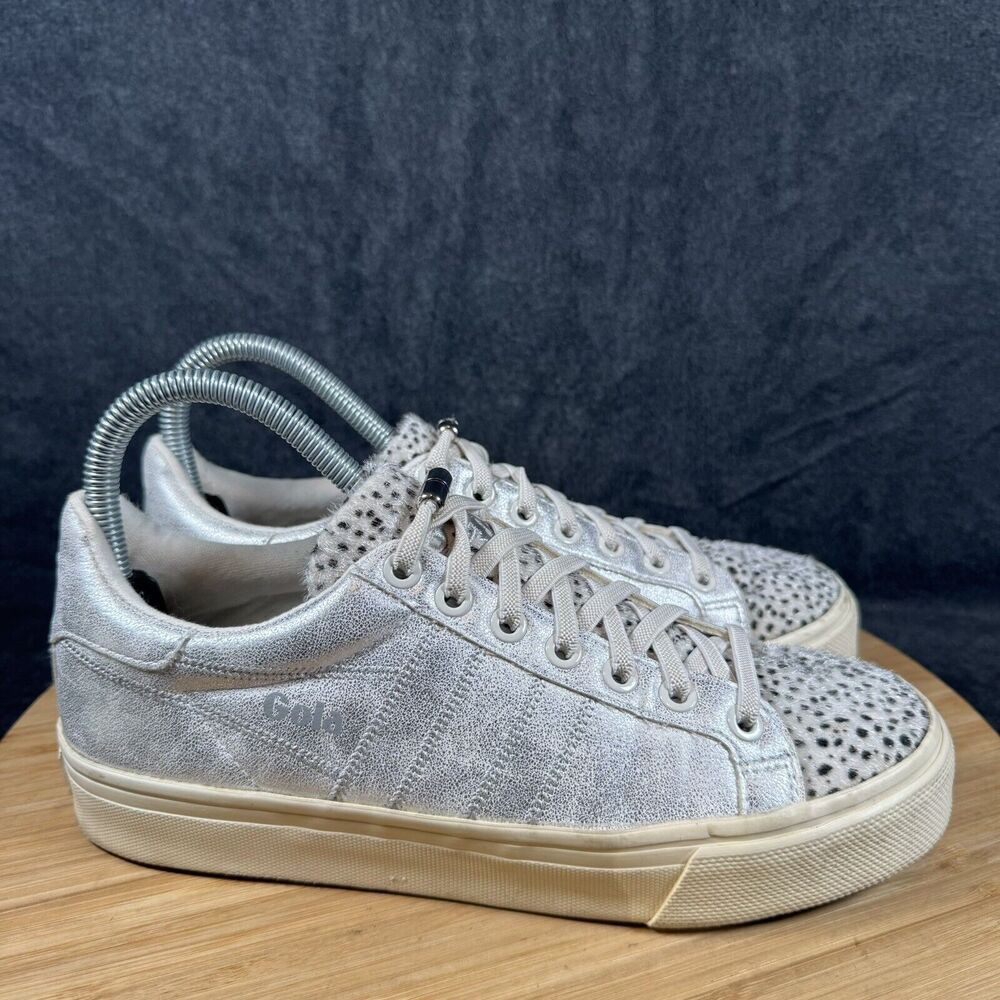 Gola Women's Orchid II Cheetah Sneaker Size 7 Silver Metallic‎ Faux Leather Shoe